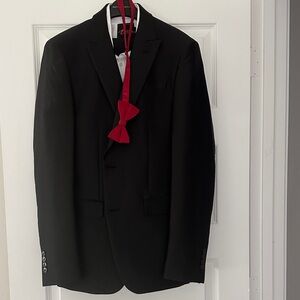 Egara Black Suit with Red Bow Tie.